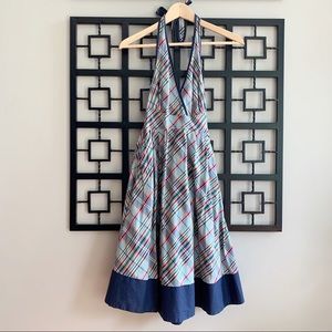 Anthropologie MAEVE Blue Plaid Halter Dress